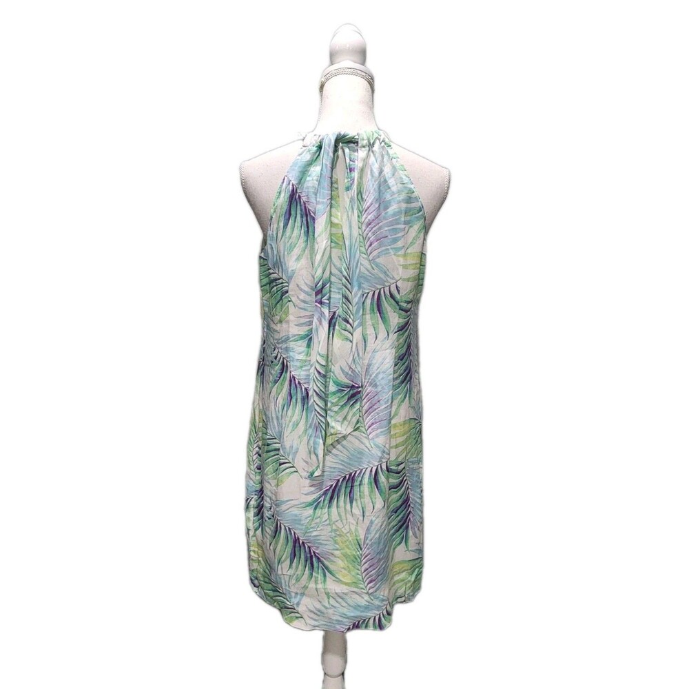 Tommy Bahama Womens Leinani Leaves Tropical Halter Dress 100% Linen Sizes Small - Picture 2 of 8